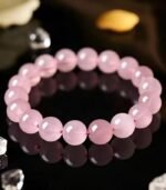 Genuine natural pink rose quartz crystal bracelet for women
