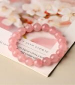 Genuine natural pink rose quartz crystal bracelet for women
