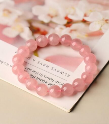 Genuine natural pink rose quartz crystal bracelet for women