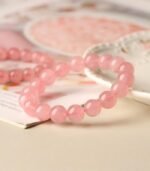 Genuine natural pink rose quartz crystal bracelet for women