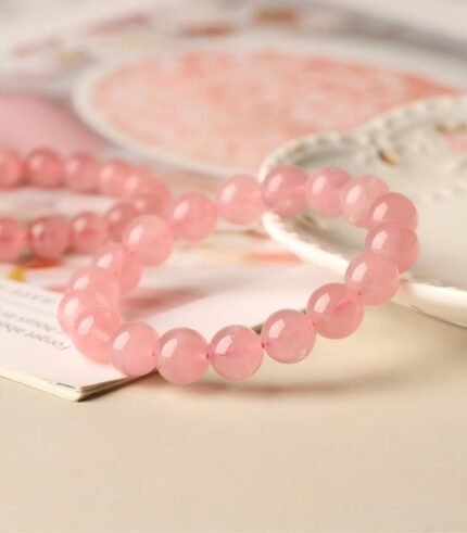 Genuine natural pink rose quartz crystal bracelet for women