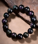 Genuine double rainbow eye black obsidian bracelet for protection