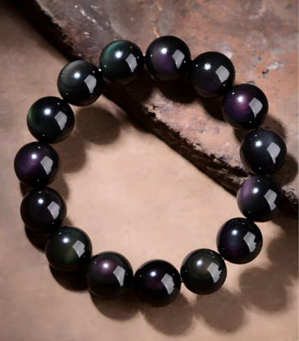 Genuine double rainbow eye black obsidian bracelet for protection