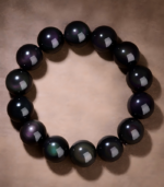 Genuine double rainbow eye black obsidian bracelet for protection