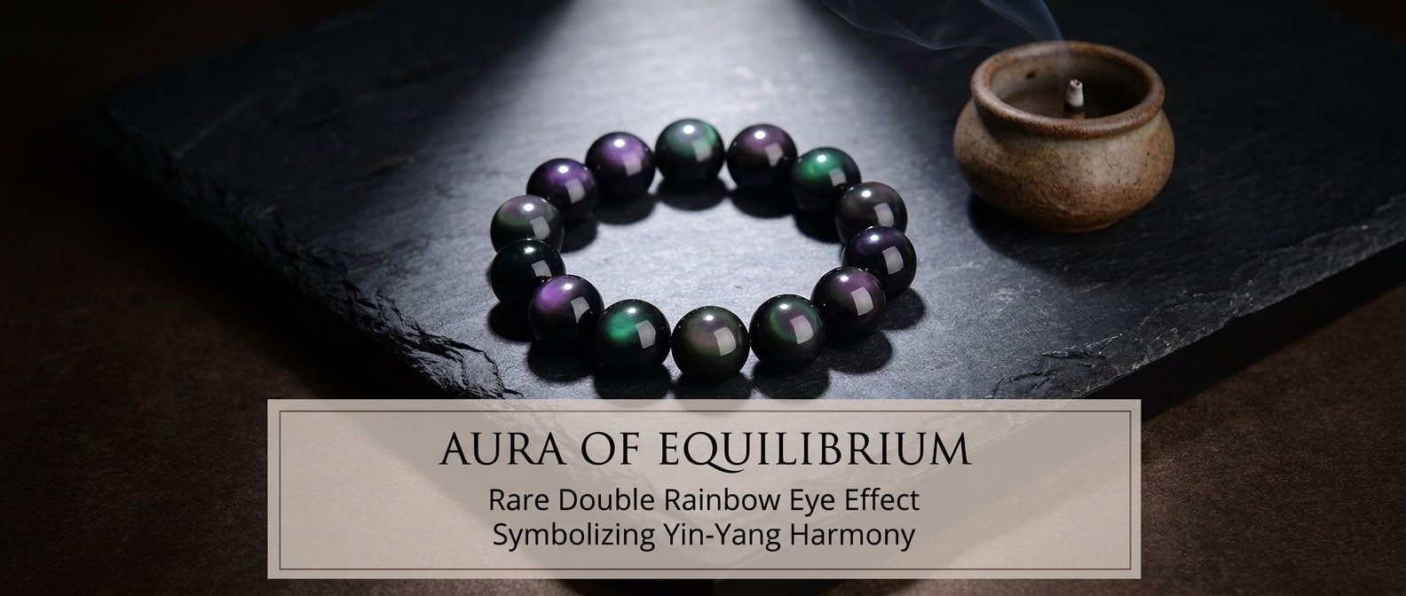 Genuine double rainbow eye black obsidian bracelet for protection