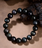 Genuine double rainbow eye black obsidian bracelet for protection
