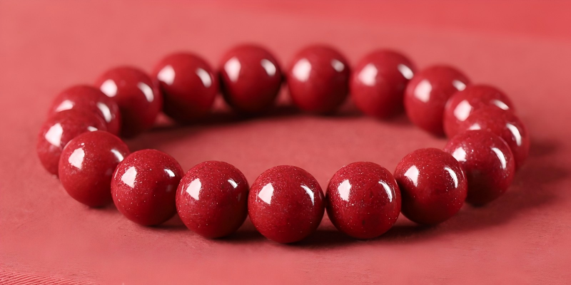 Genuine natural cinnabar bracelet with cross section beads for protection