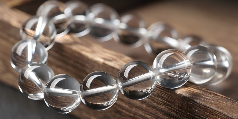 Genuine natural clear quartz bracelet on wrist for clarity