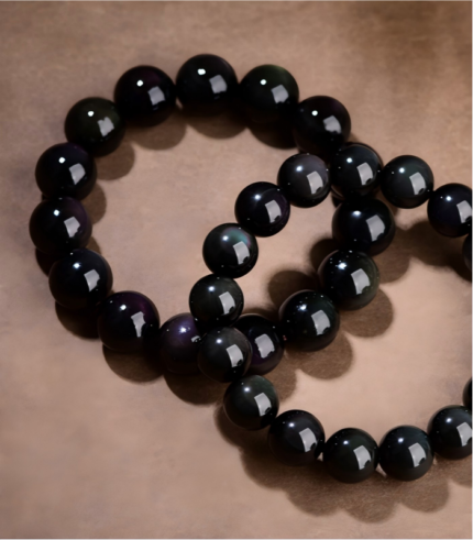 Genuine double rainbow eye black obsidian bracelet for protection