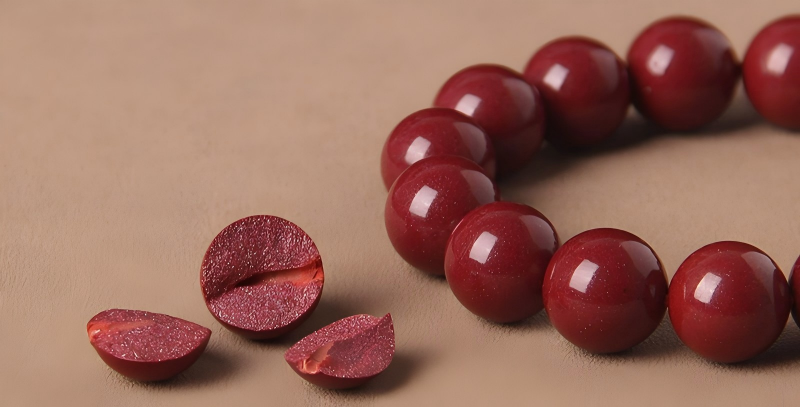 Genuine natural cinnabar bracelet with cross section beads for protection