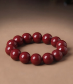 Genuine natural cinnabar bracelet with cross section beads for protection