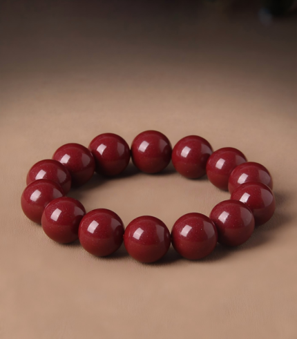 Genuine natural cinnabar bracelet with cross section beads for protection