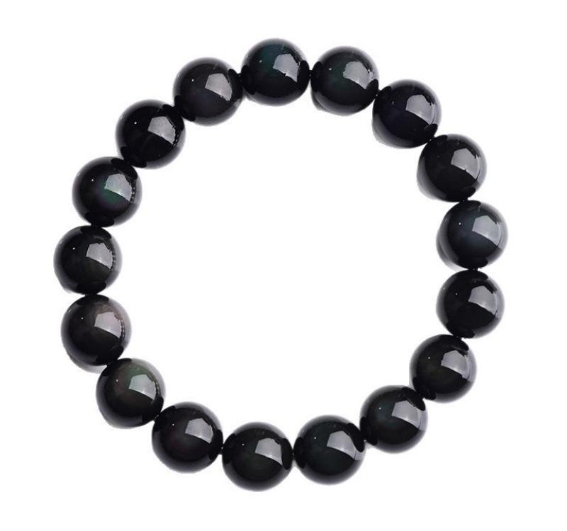 Genuine double rainbow eye black obsidian bracelet for protection
