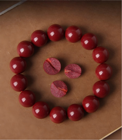 Genuine natural cinnabar bracelet with cross section beads for protection