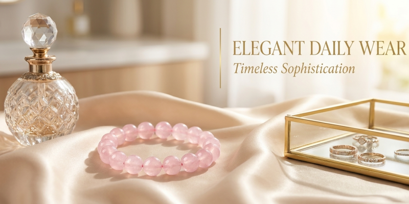 Genuine natural pink rose quartz crystal bracelet for women